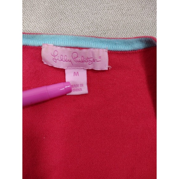 Lilly Pulitzer Sweater Womens Medium Coral Long Sleeve V-Neck Pullover - Picture 5 of 6
